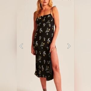Abercrombie Black Floral Slit Midi Dress